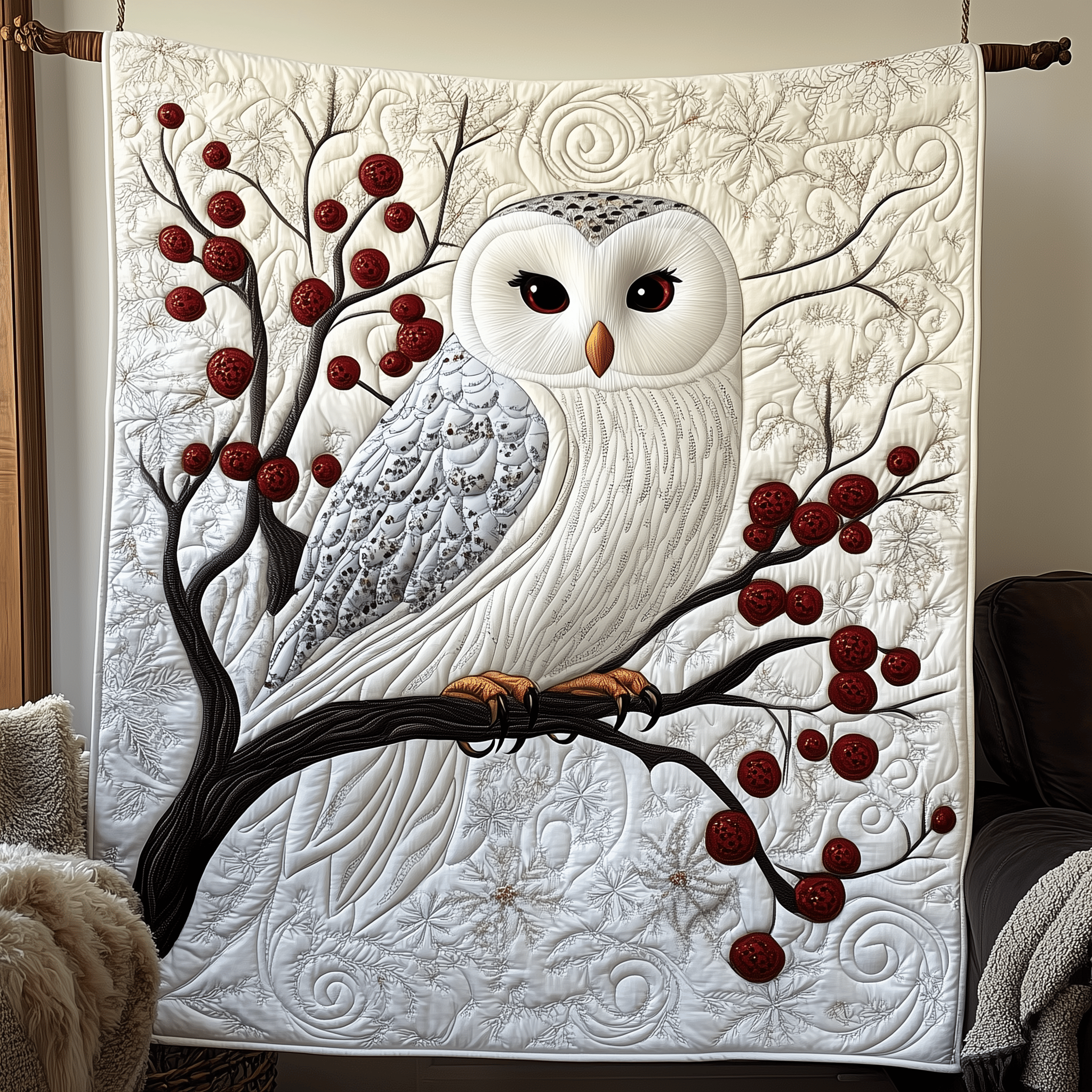 Snowy Owl Quilted Blanket Throws For Couch Anniversary Gift for Couples