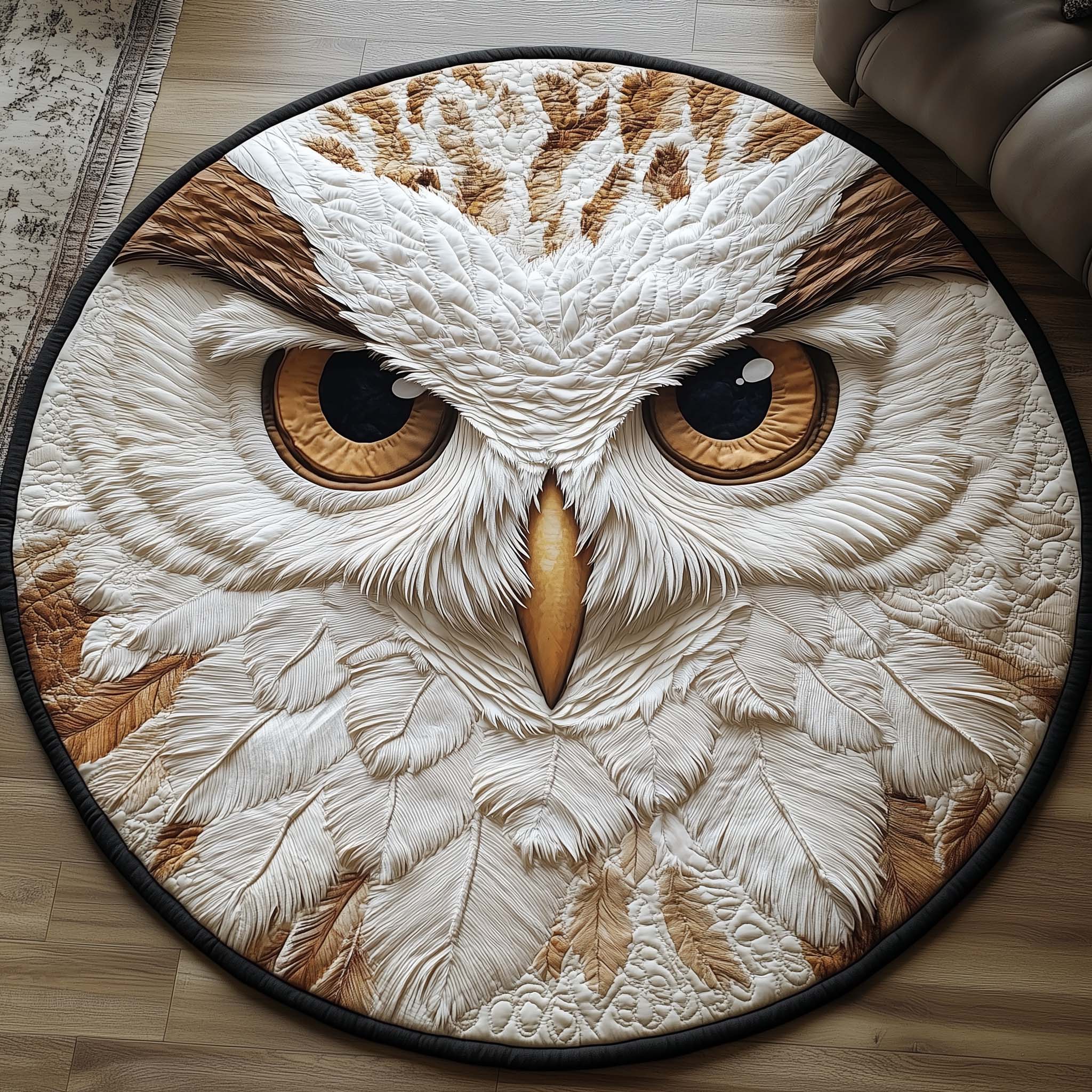 Snowy Owl Quilted Round Mat Elegant Quilted Round Mat to Enhance Your Room