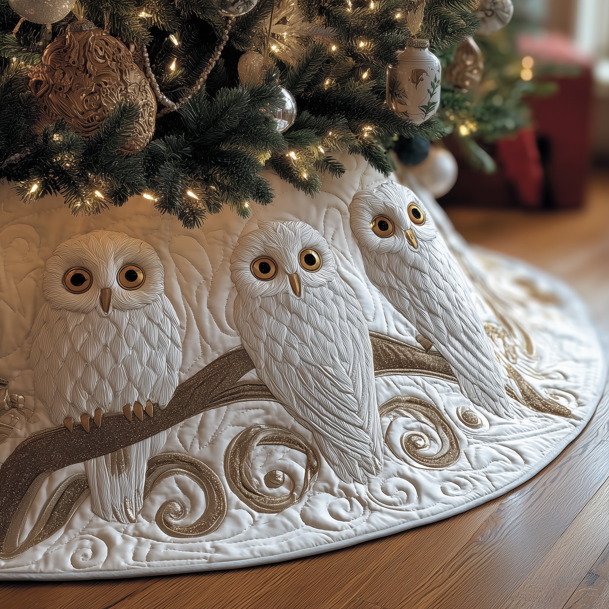 Snowy Owl Quilted Tree Skirt Beautiful Christmas Tree Skirt Merch