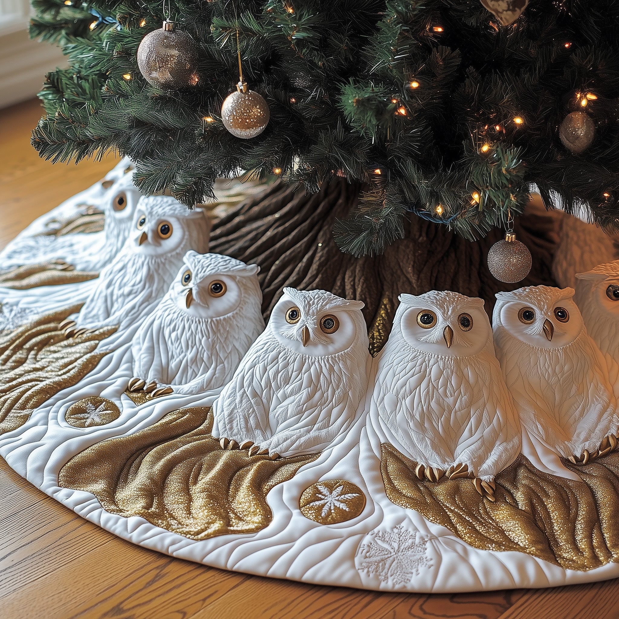 Snowy Owl Quilted Tree Skirt Charming Holiday Home Merch