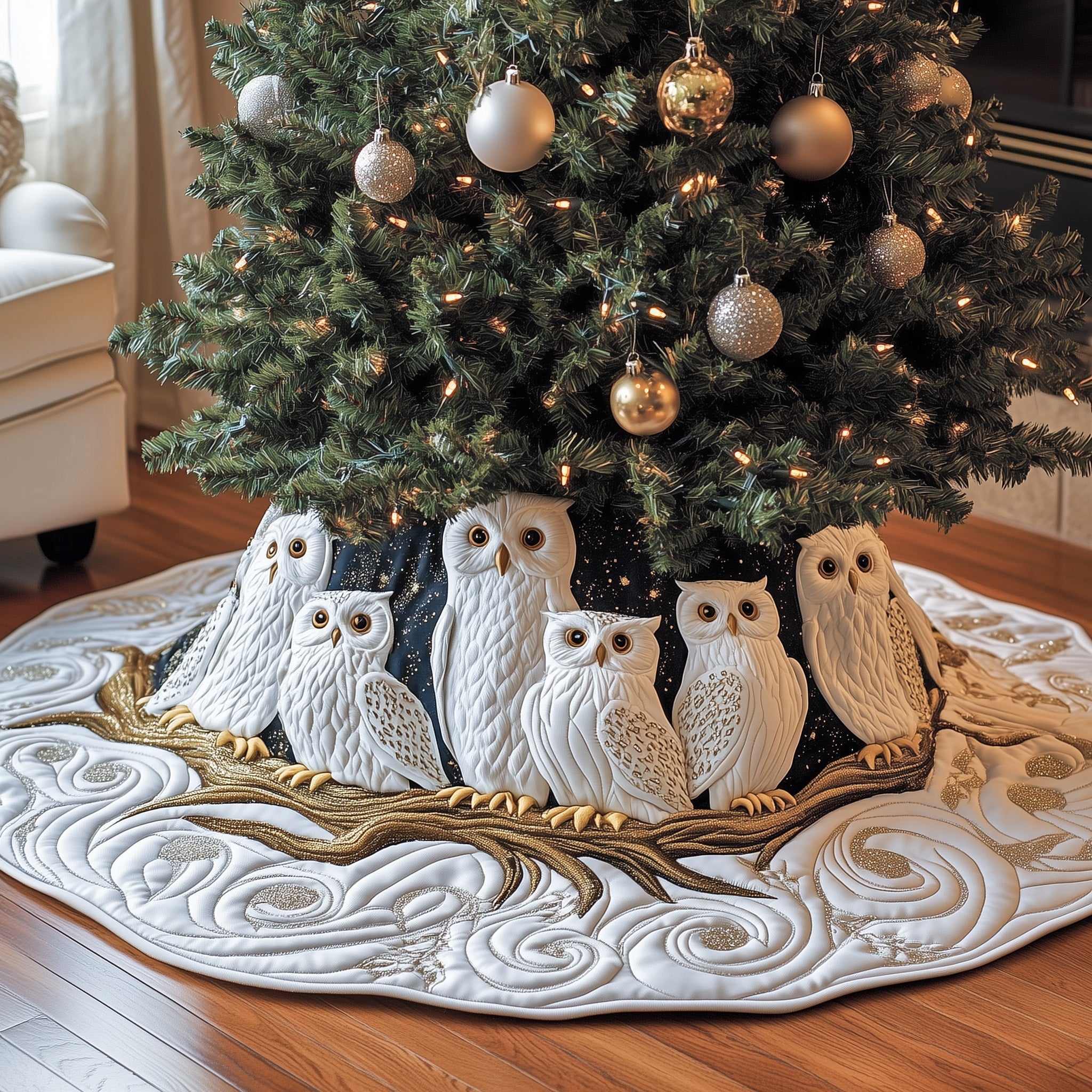 Snowy Owl Quilted Tree Skirt Joyful Home Merch Collection