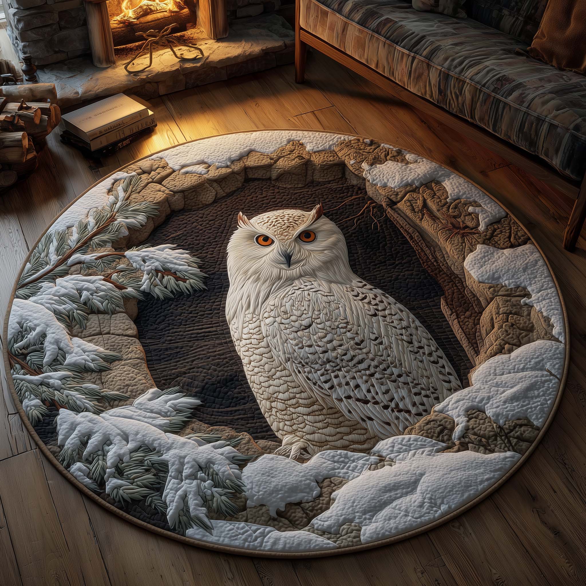 Snowy Owl Winter Dream Quilted Round Mat Perfect Home Accessory Quilted Round Mat