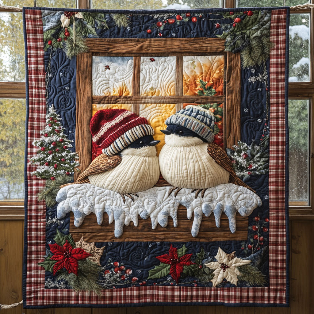 Snowy Pair Quilt Luxury Quilt Blanket with Decorative Stitching