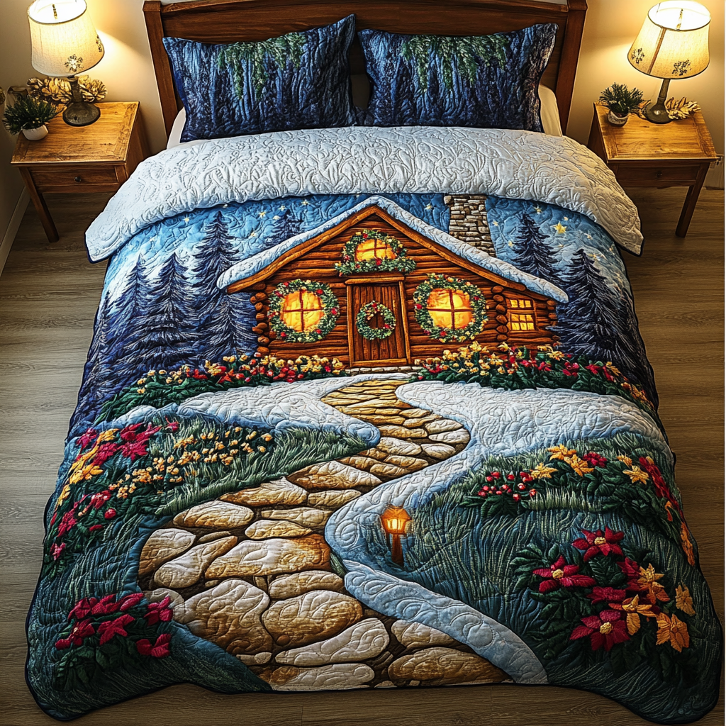 Snowy Path Quilted Bedding Set Xmas Duvet Cover Set Top Christmas Gifts For Girlfreind