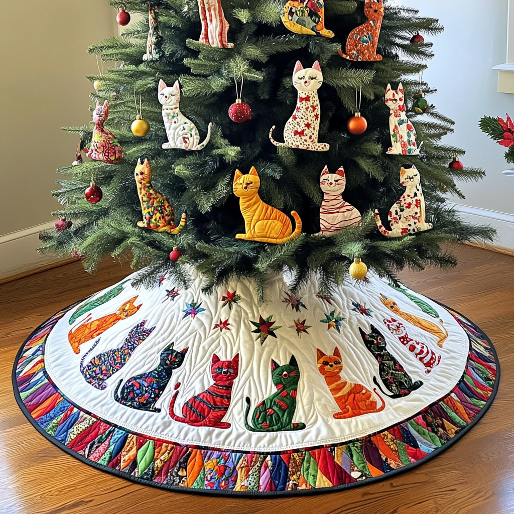 Snowy Paws And Presents Christmas Quilted Tree Skirt Luxury Christmas Tree Skirt for Elegant Homes