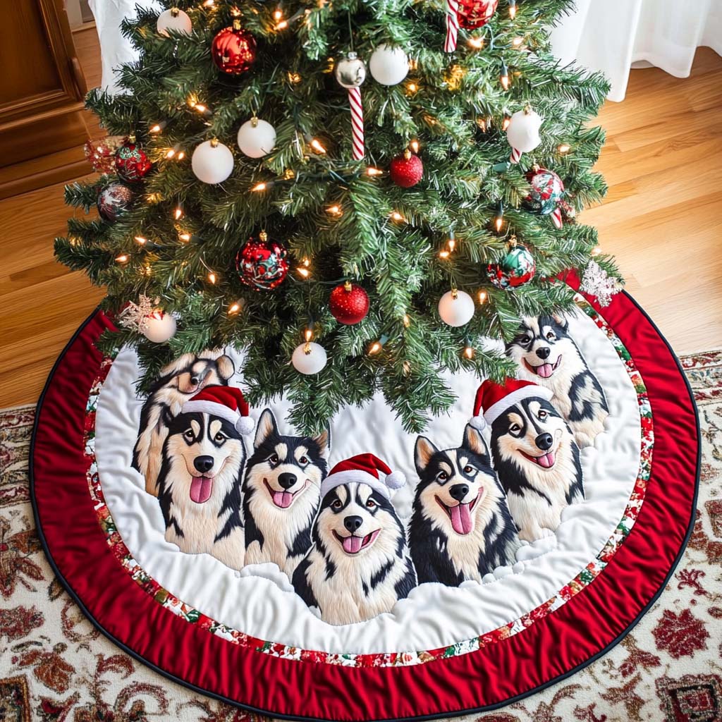 Snowy Paws Christmas Quilted Tree Skirt Under Tree Christmas Decor Holiday Party Decor for Home