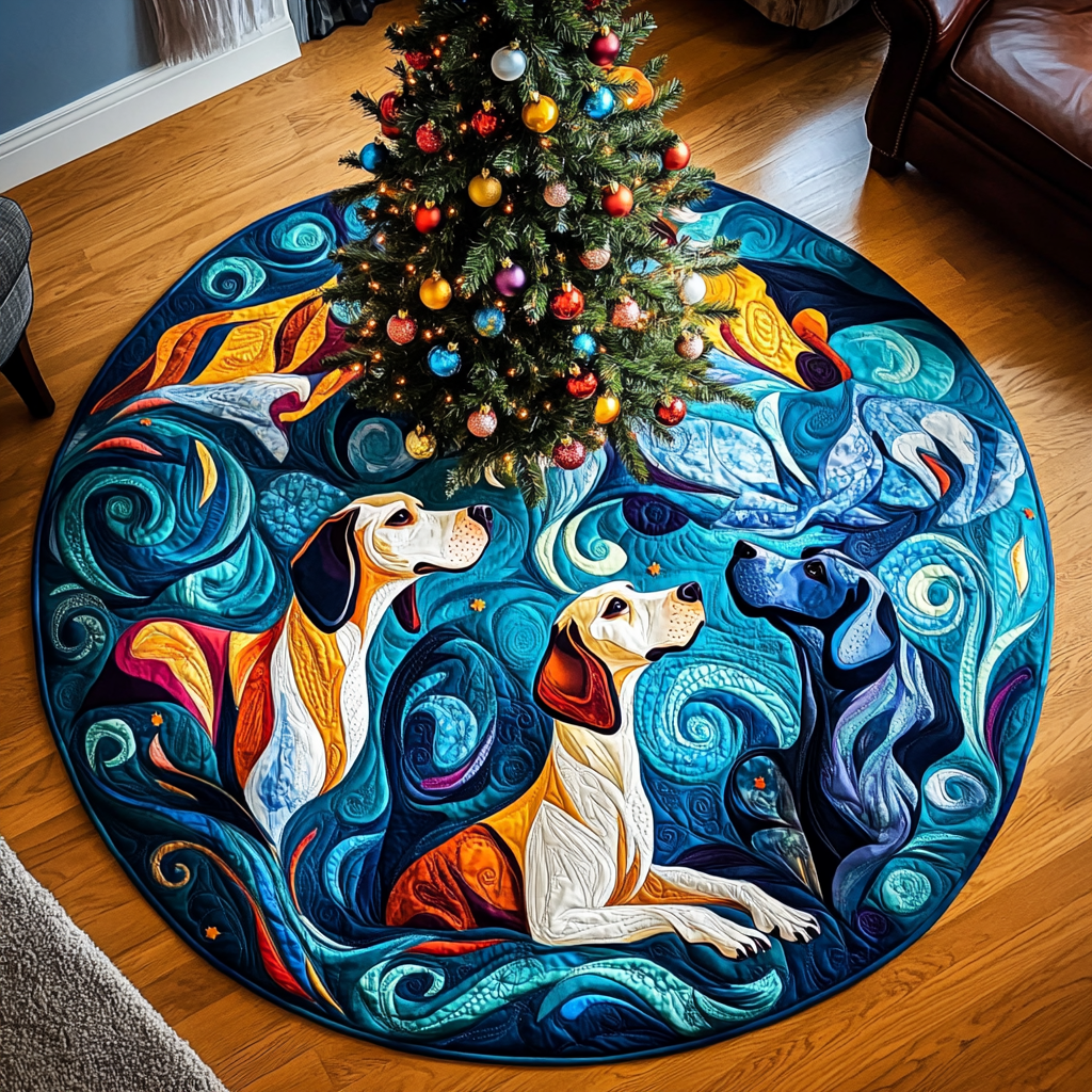 Snowy Paws Great Dane Christmas Quilted Tree Skirt Charming Tree Skirt for Family Gatherings