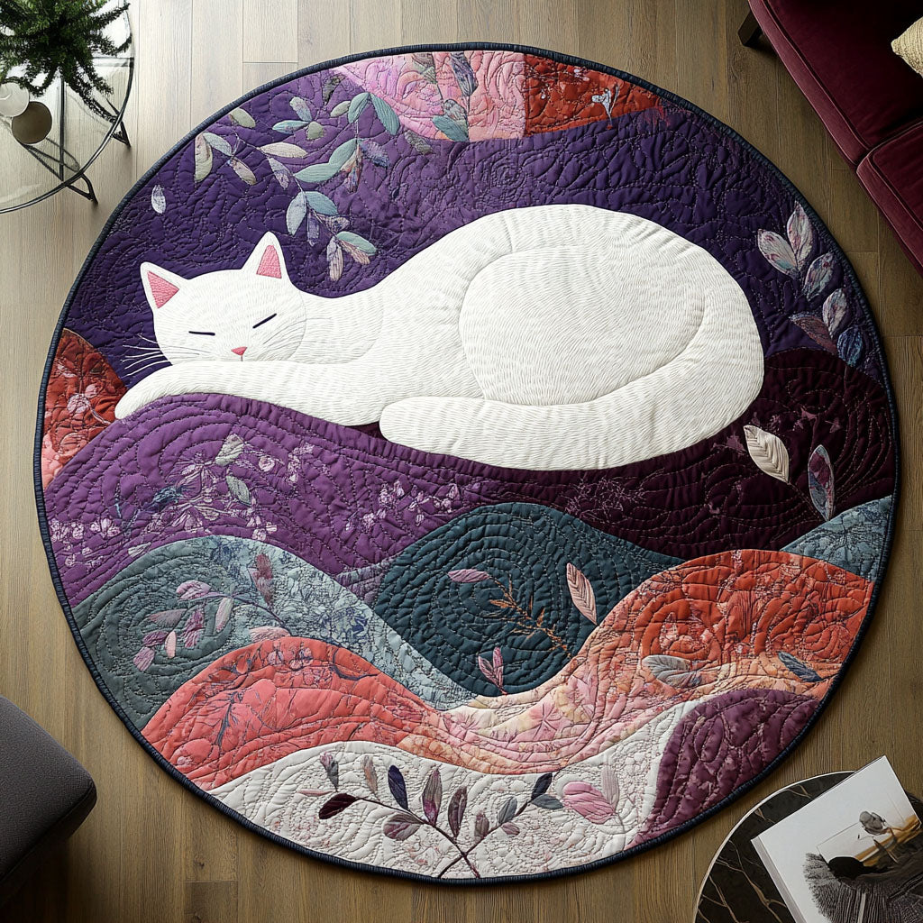 Snowy Paws Quilted Round Mat Outdoor Decor Presents For People Who Love Cats