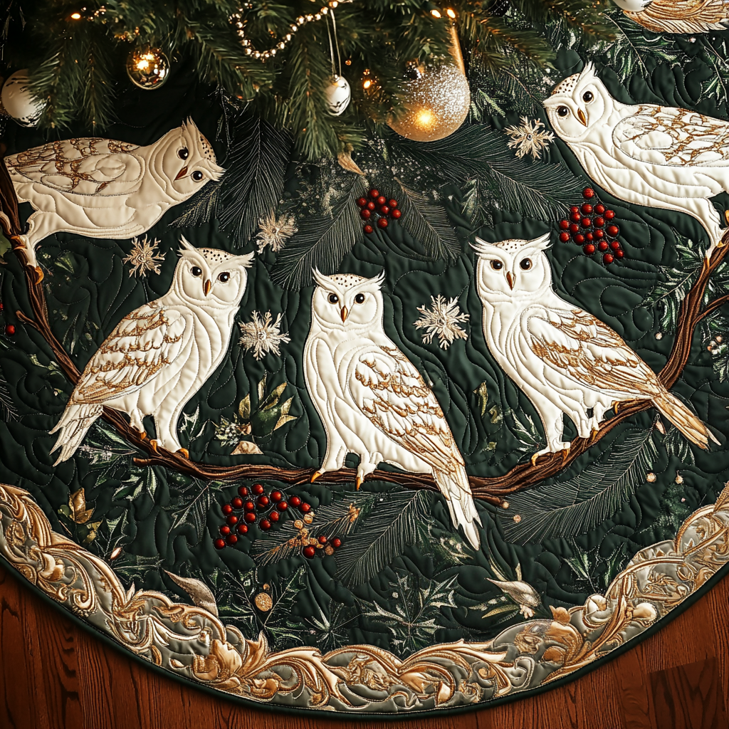 Snowy Perch Christmas Quilted Tree Skirt Exclusive Christmas Tree Skirt Merch Collection