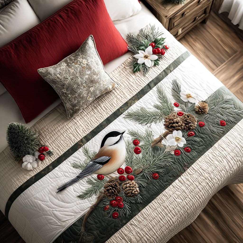 Snowy Pine Perch Quilted Bed Runner Christmas Bedroom Decor Best Christmas Gifts