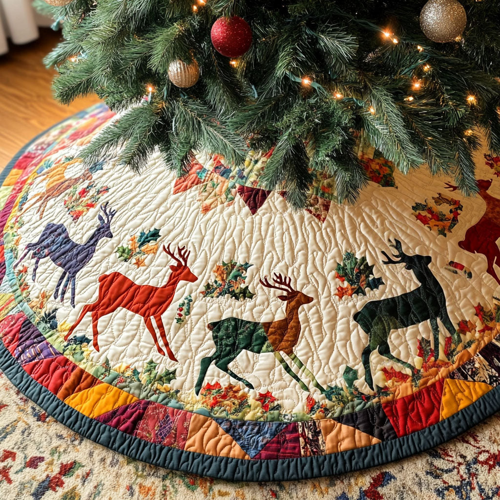 Snowy Pines Harmony Quilted Christmas Tree Skirt Under-Tree Christmas Decor