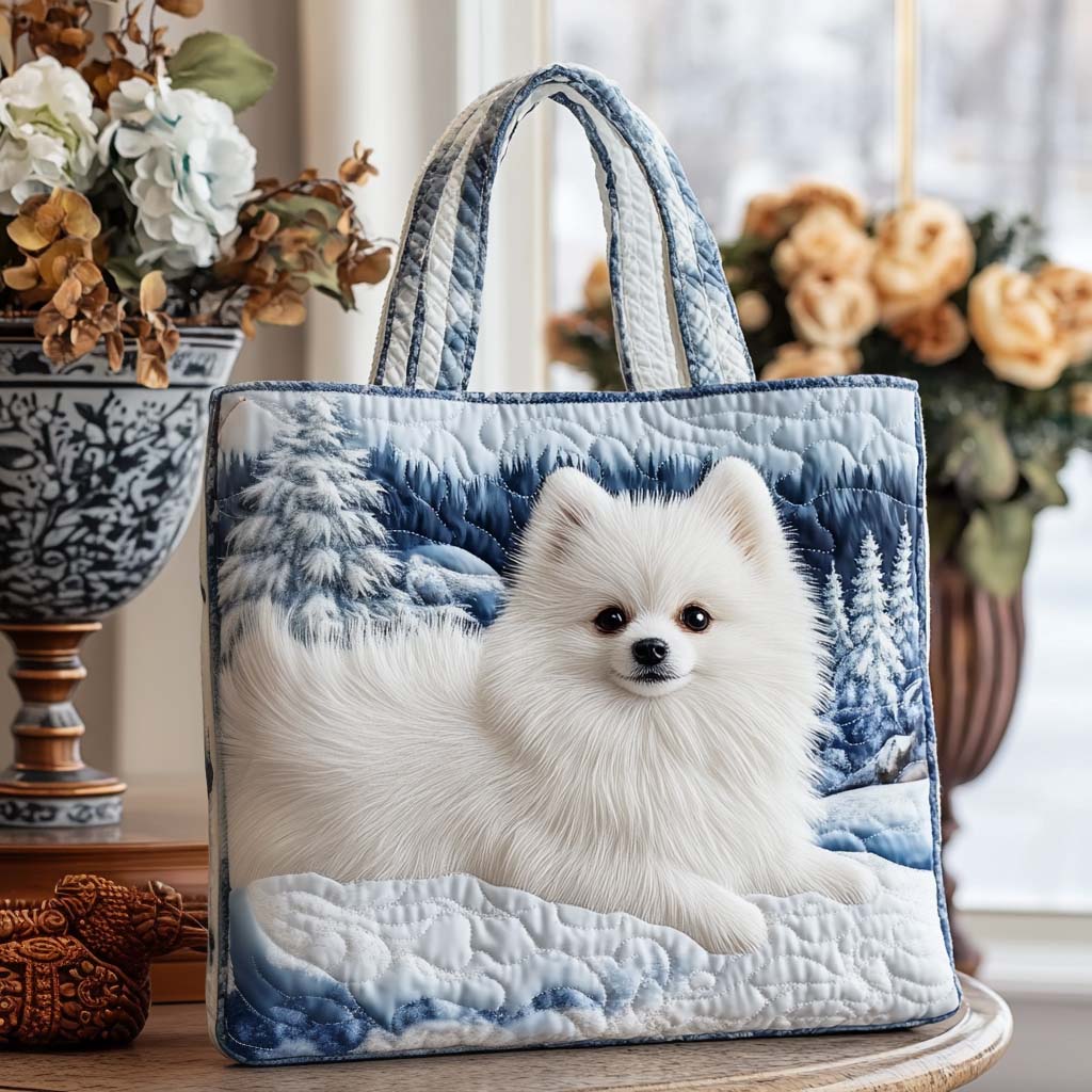 Snowy Pom Charm Quilted Tote Bag Family Christmas Present Ideas