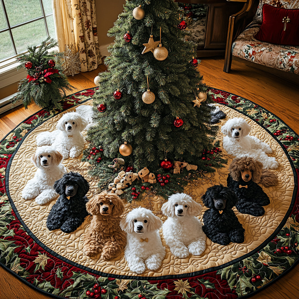Snowy Poodle Glow Quilted Christmas Tree Skirt Beautiful Tree Skirt to Complete Your Christmas Look