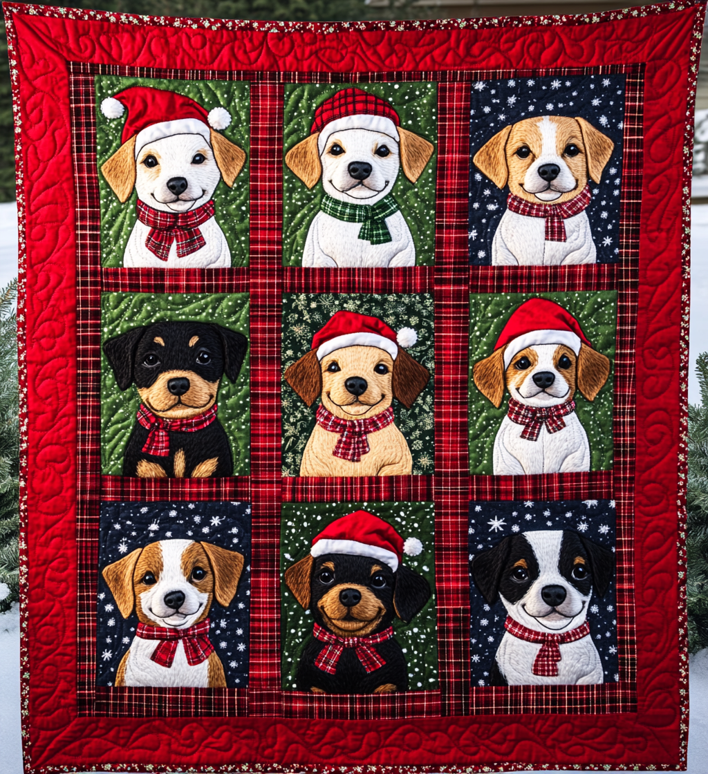 Snowy Puppy Cuddles Quilted Blanket Good Gifts For New Dog Owners