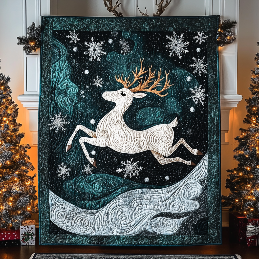 Snowy Reindeer Quilted Blanket Christmas Gifts For Parents