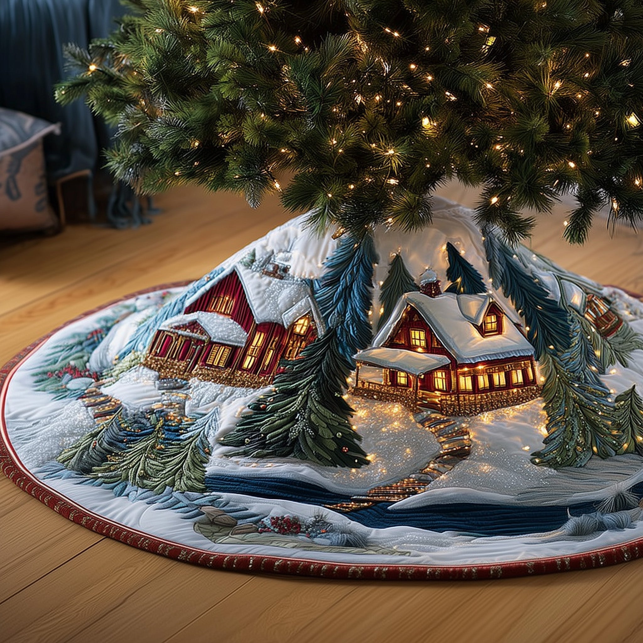 Snowy Retreat Quilted Tree Skirt Charming Tree Skirt Gift Idea