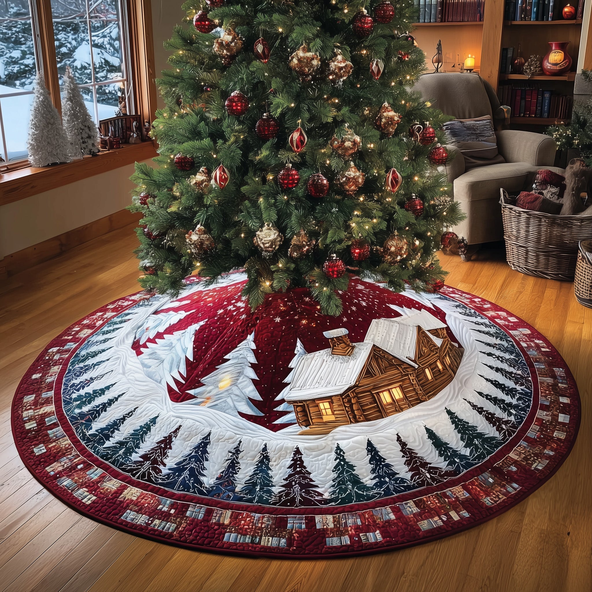 Snowy Retreat Quilted Tree Skirt Festive Tree Skirt Gift Choice