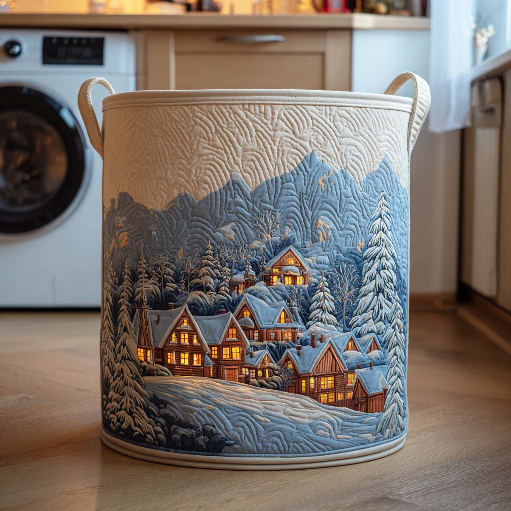 Snowy Ridge Quilted Laundry Basket Birthday Merch Gift