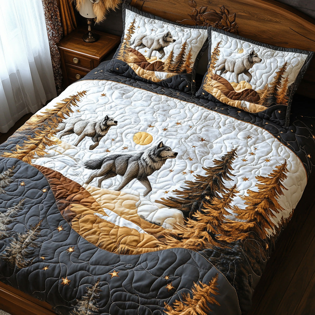 Snowy Run Quilted Bedding Set Duvet Cover Bed Sheet Set Presents For Wolf Lovers