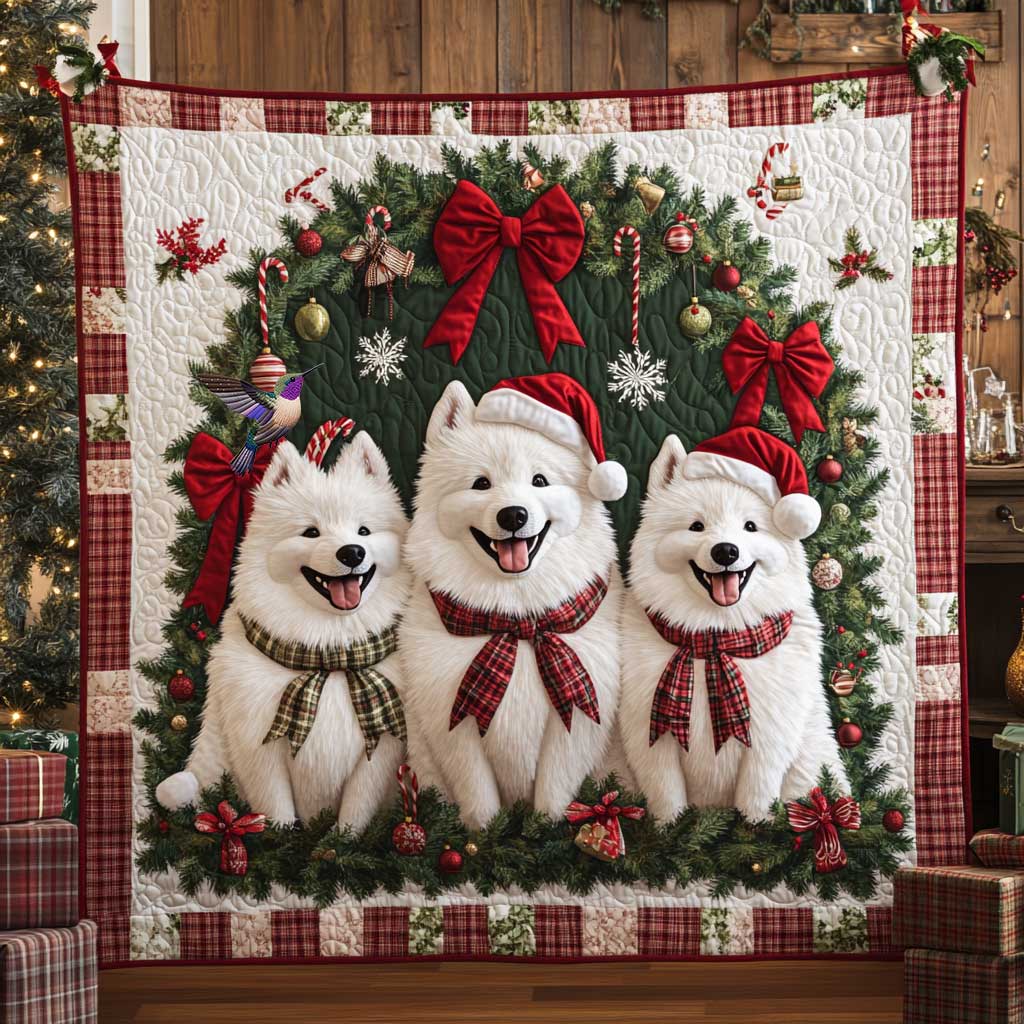 Snowy Samoyed Joy Quilt Perfect Housewarming Gift with Quilt Blanket
