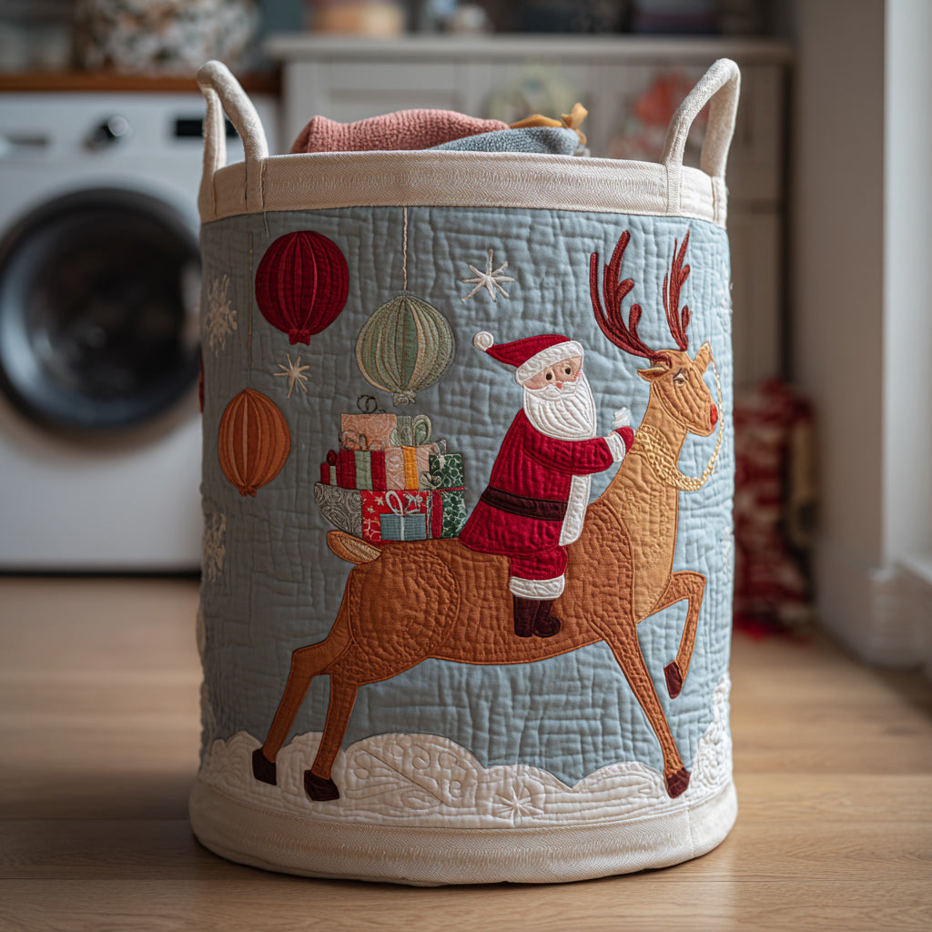 Snowy Santa Claus Quilted Laundry Basket Ideal Present For Newlyweds