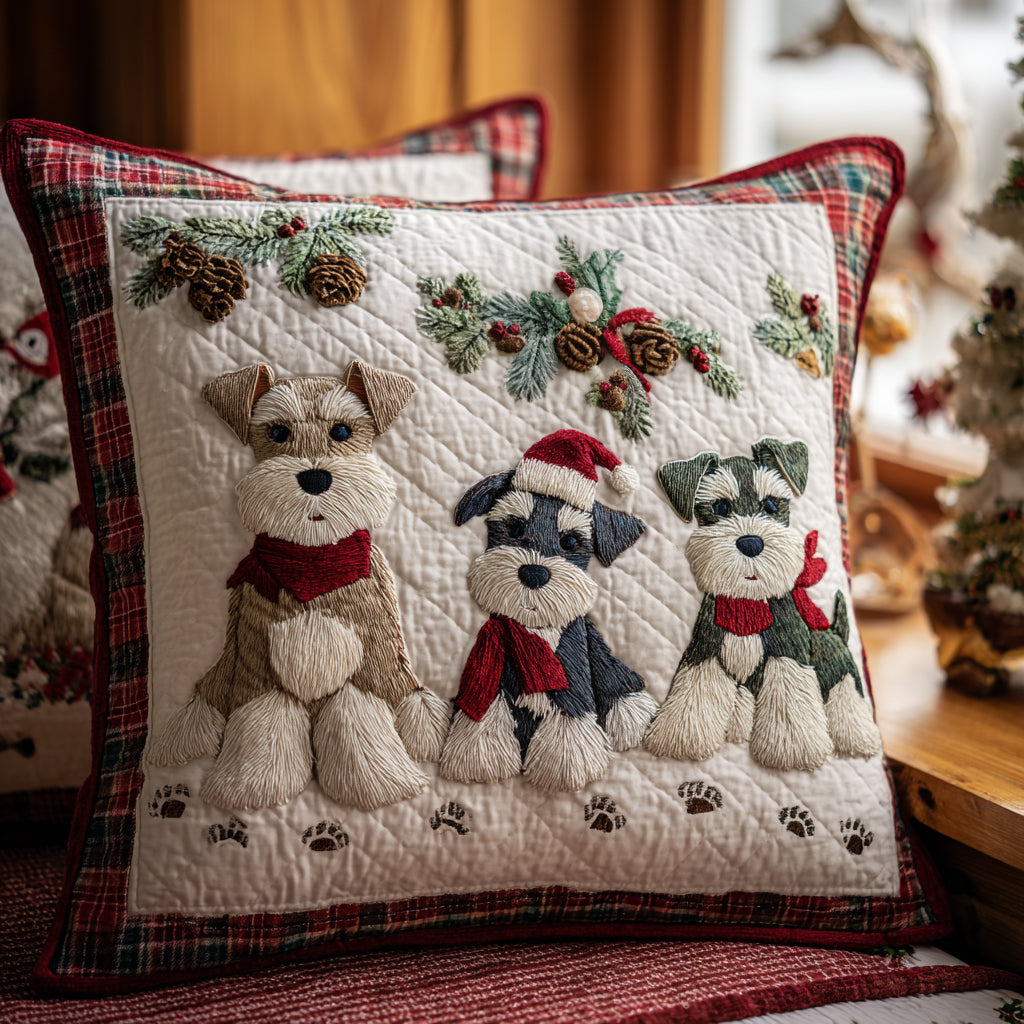 Snowy Schnauzer Quilted Pillow Case Christmas Sofa Pillow Covers Best Gifts For Dog Lovers