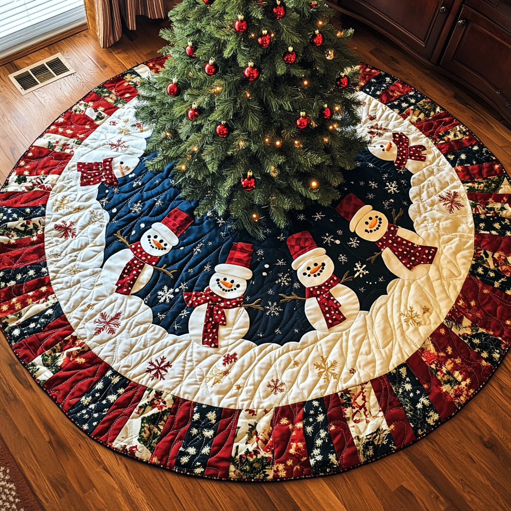 Snowy Sentinel Christmas Quilted Tree Skirt Exclusive Christmas Tree Skirt Merch Collection