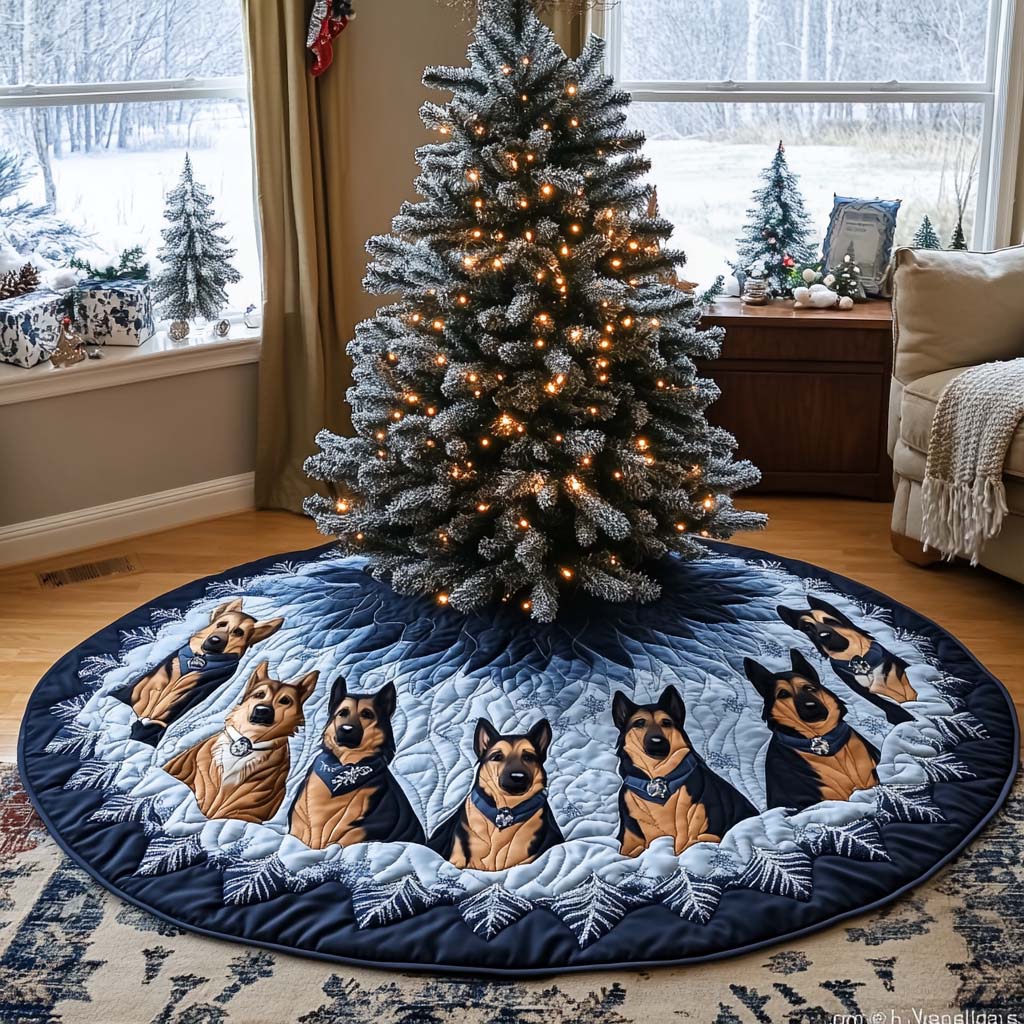 Snowy Shepherd Quilted Christmas Tree Skirt Holiday Home Decor German Shepherd Gifts For Her