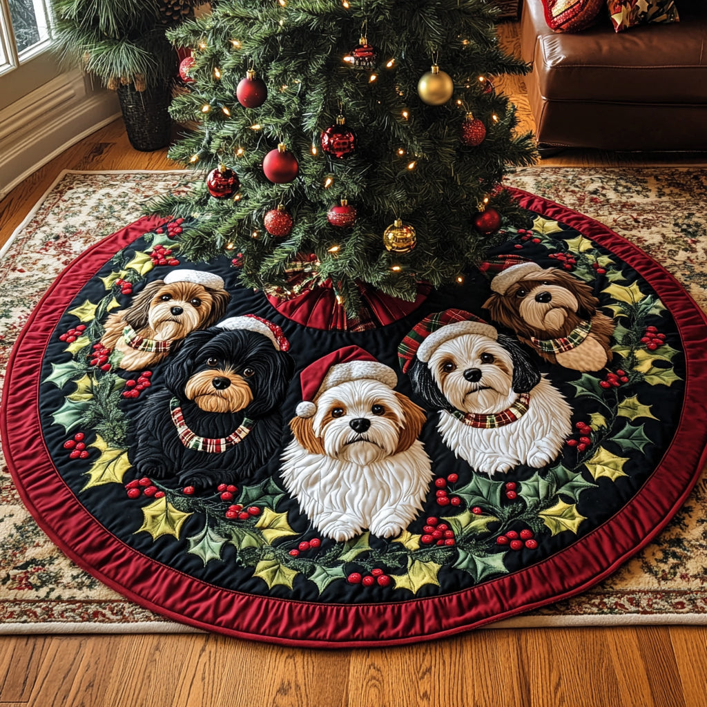 Snowy Shih Tzu Christmas Quilted Tree Skirt Holiday Decor Best Gifts For Dog Lovers