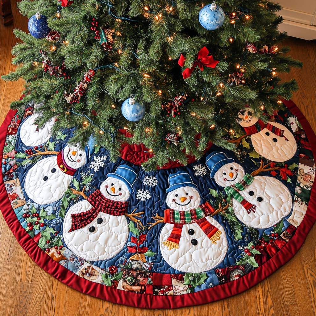 Snowy Smiles Christmas Quilted Tree Skirt Beautiful Tree Skirt to Complete Your Christmas Look