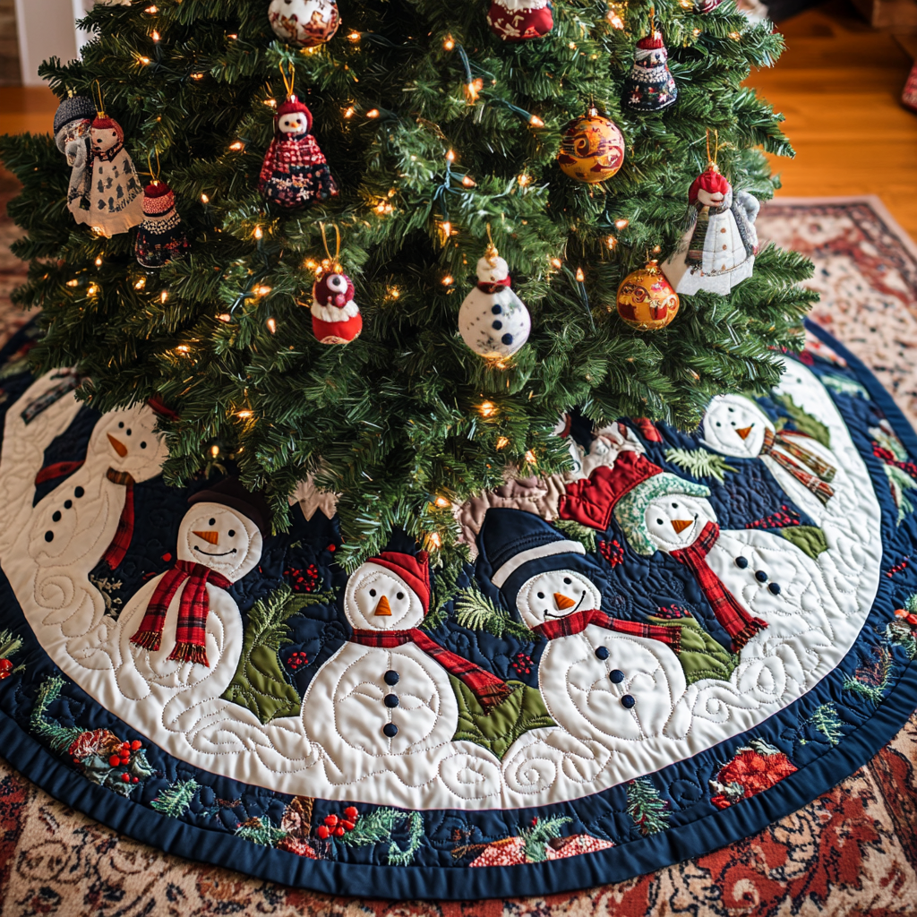 Snowy Smiles Christmas Quilted Tree Skirt Meaningful Christmas Gift to Warm the Heart