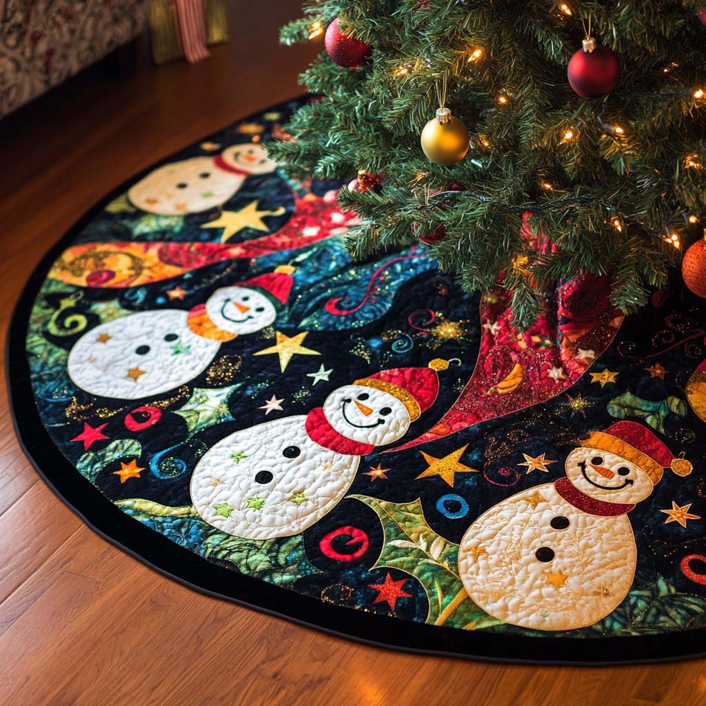 Snowy Smiles Christmas Quilted Tree Skirt Unique Holiday Gift Merch for Family Homes