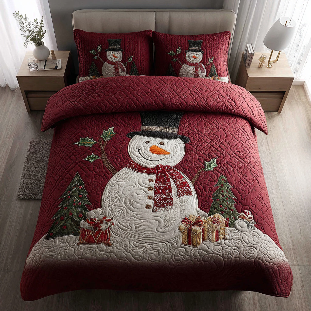 Snowy Snowman Gift Quilted Bedding Set Holiday Duvet Covers Snowman Christmas Gifts