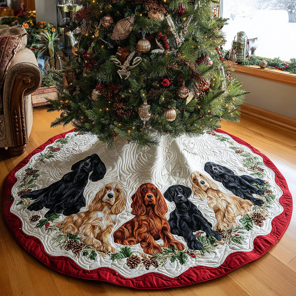 Snowy Spaniel Glow Christmas Quilted Tree Skirt Xmas Tree Decor Presents For Cocker Spaniel Lovers