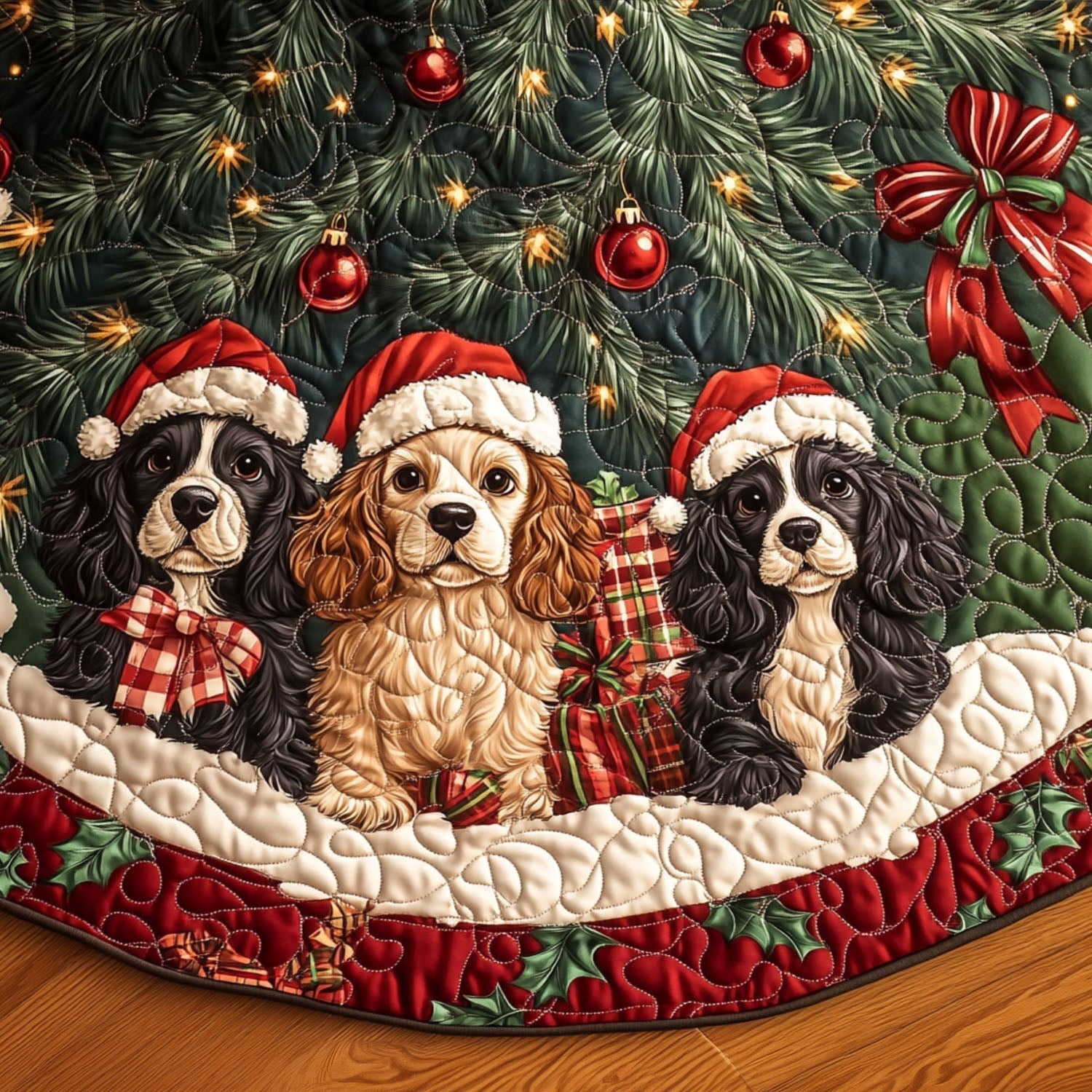 Snowy Spaniel Quilted Christmas Tree Skirt Thoughtful Christmas Tree Skirt Gift Idea