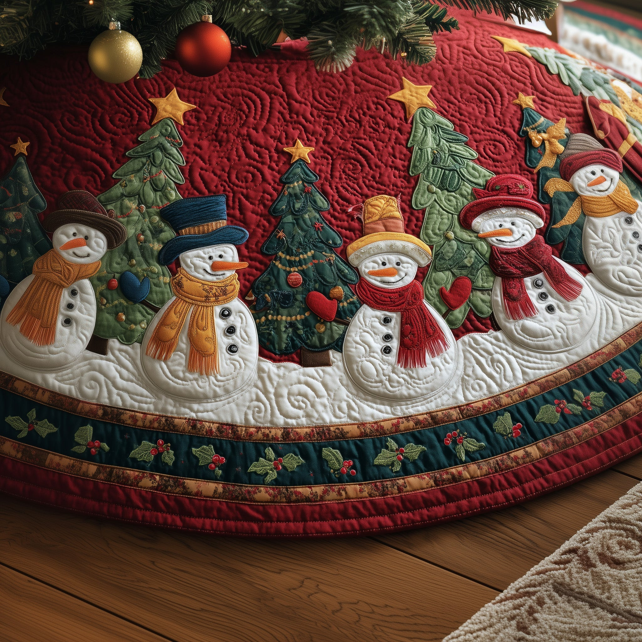 Snowy Spirit Quilted Tree Skirt Best Selling Home Decor Snowman Lover Xmas Presents