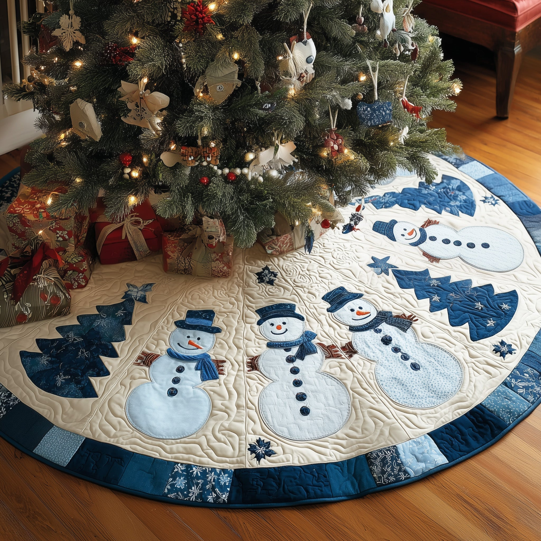 Snowy Spirit Quilted Tree Skirt Best Selling Home Decor Xmas Gifts For Snowman Lover