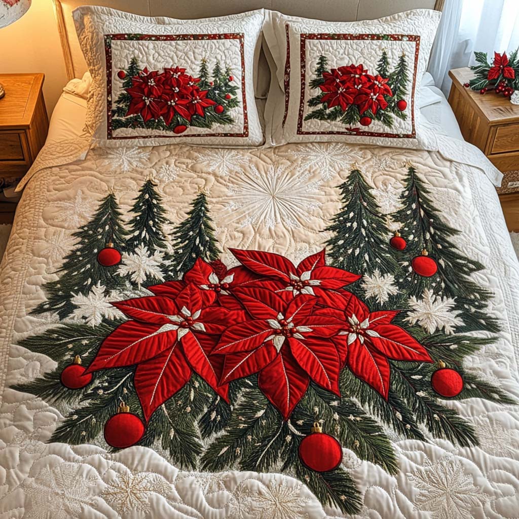 Snowy Splendor Quilted Bedding Set King Size Comforter Christmas Presents For Wife