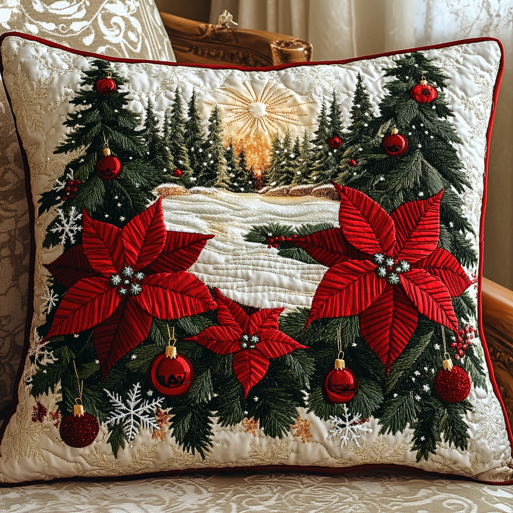 Snowy Splendor Quilted Pillow Case Festive Christmas Pillow Cover