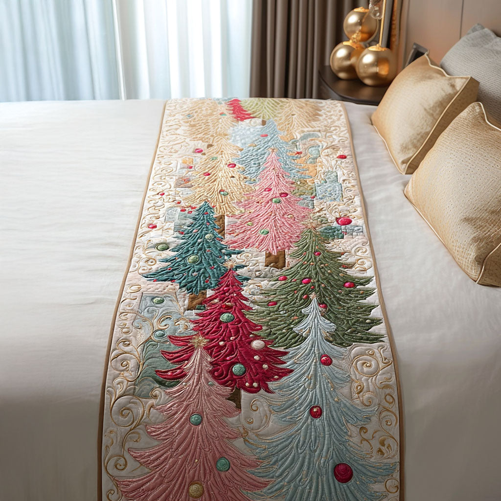 Snowy Spruce Quilted Bed Runner Bedroom Holiday Decor Xmas Gift Ideas