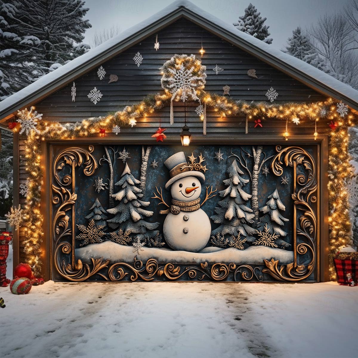 Snowy Station Christmas Garage Door Banner Home Decor Christmas Gift For Snowman Lovers