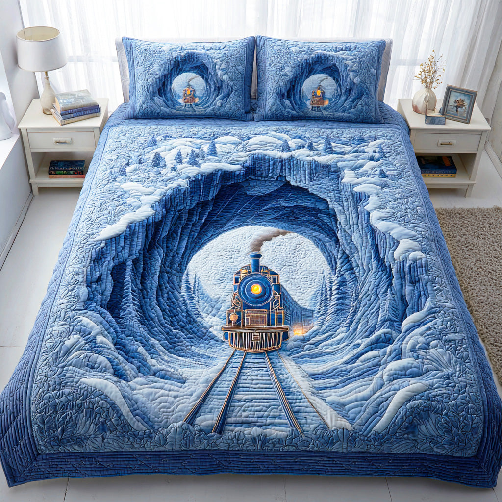 Snowy Steam Ride Quilted Bedding Set Xmas Duvet Cover Set Good Xmas Gifts For Her