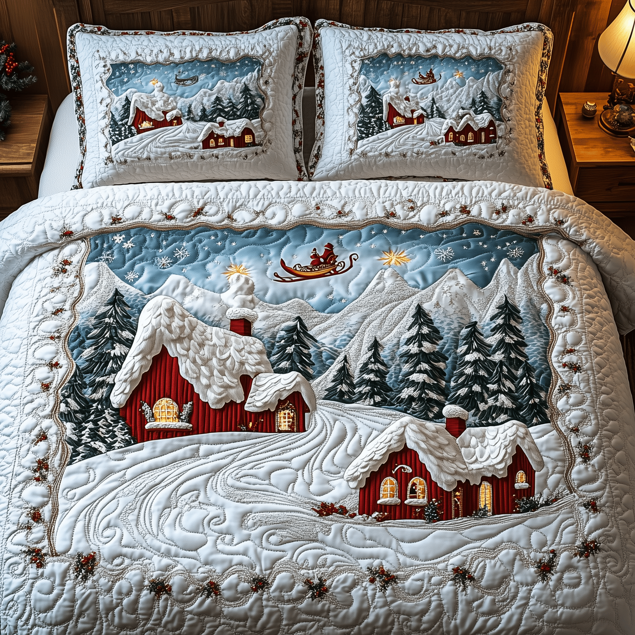 Snowy Town Quilted Bedding Set Christmas Bedding Set Christmas Gift Ideas For Couples