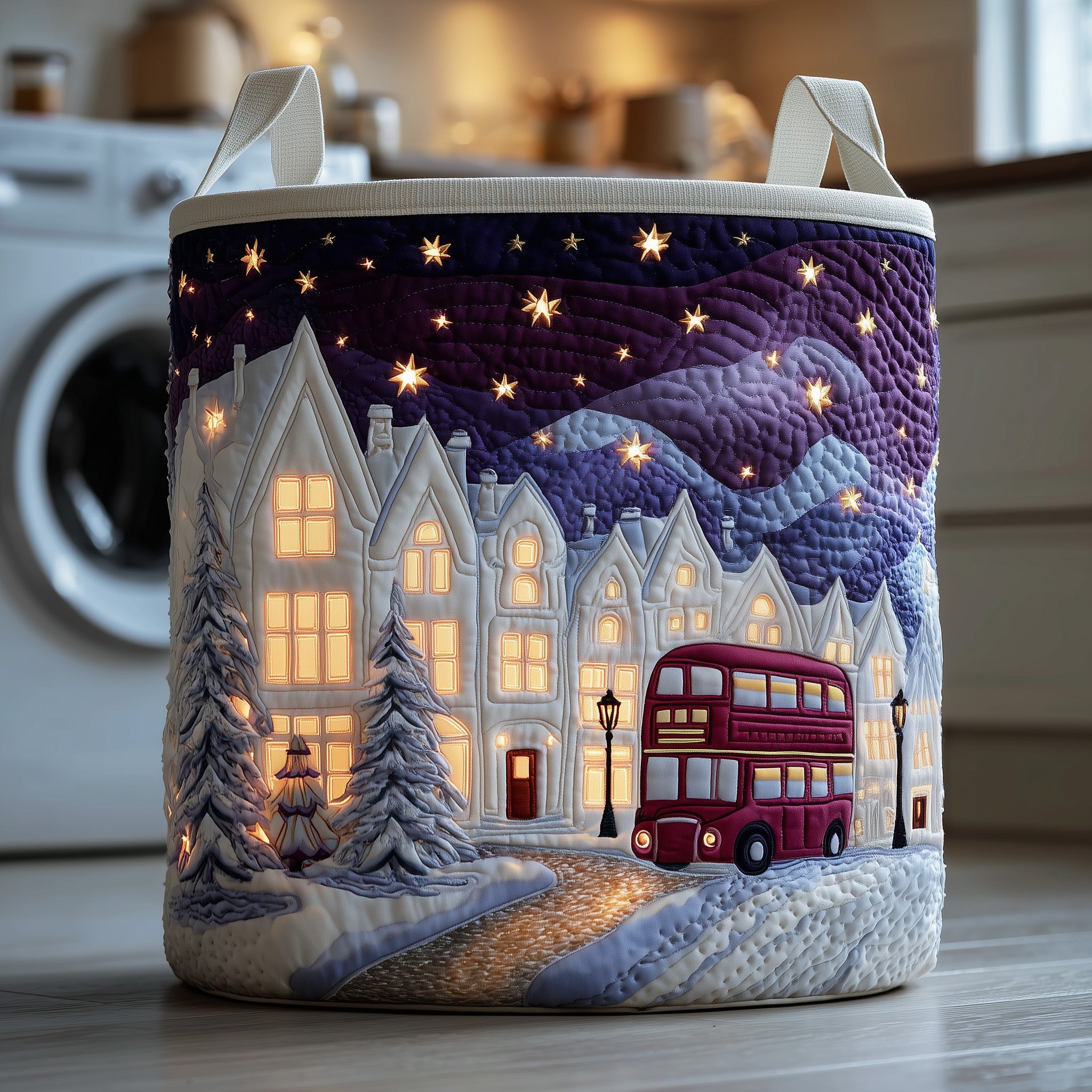 Snowy Town Quilted Laundry Basket Christmas Ideas For Family