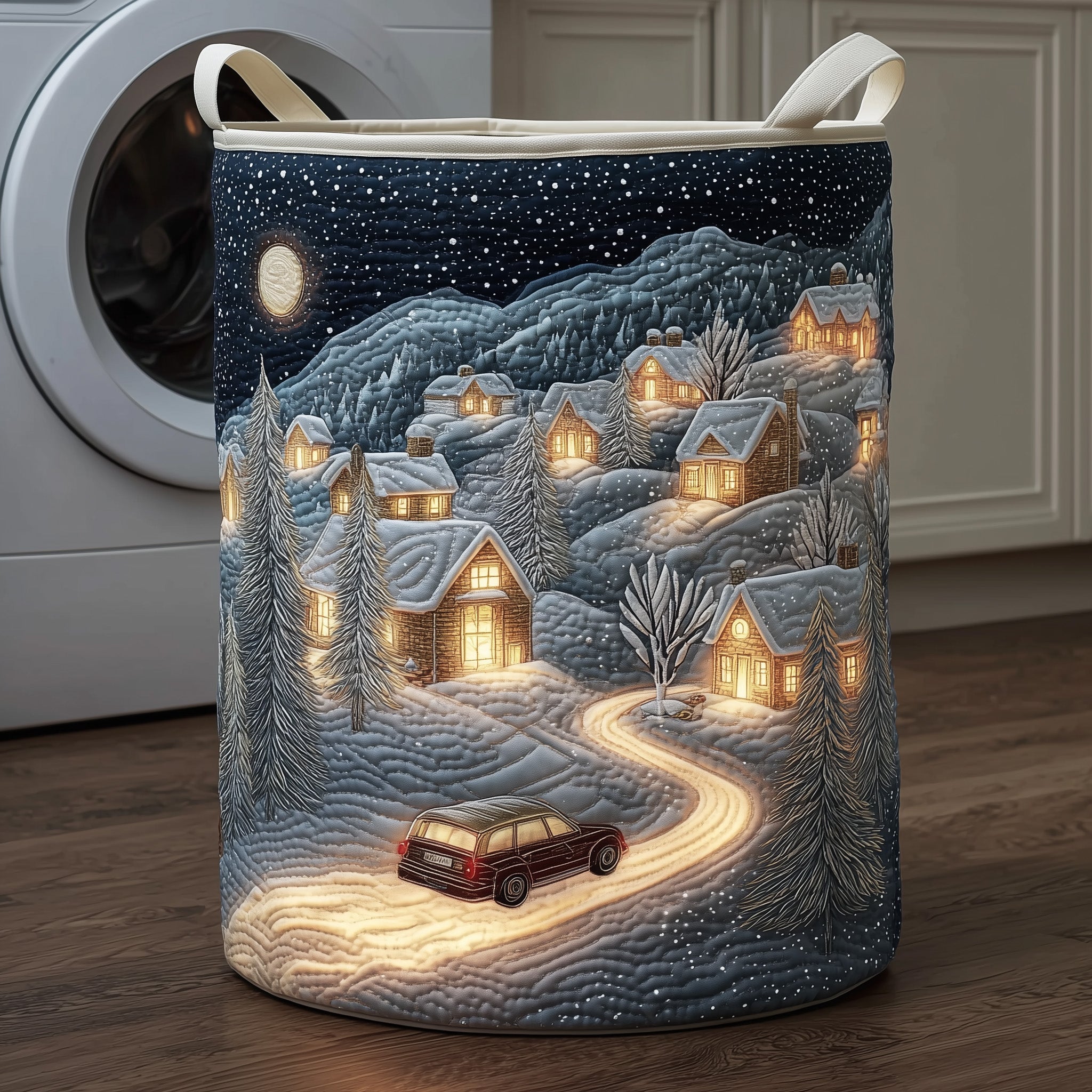 Snowy Town Quilted Laundry Basket Good Family Christmas Present