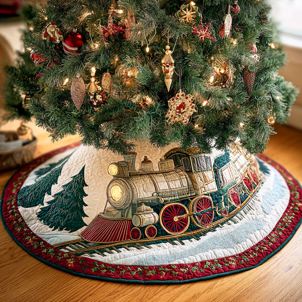 Snowy Track Journey Christmas Quilted Tree Skirt High-Quality Quilted Tree Skirt for Holiday Home Decor