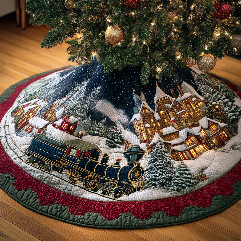 Snowy Track Journey Christmas Quilted Tree Skirt Holiday Decorations Indoor Christmas Gifts