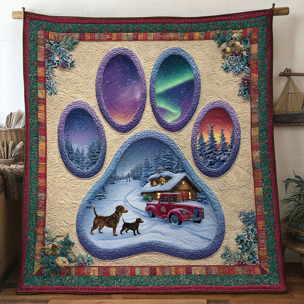 Snowy Trail Dachshund Paw Quilt Blanket King Blanket Xmas Presents For Dog Lovers