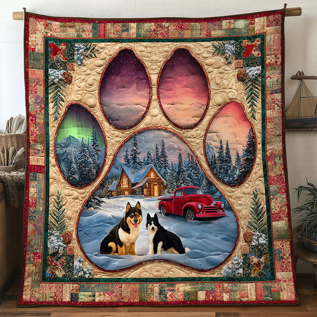 Snowy Trail Husky Paw Quilt Blanket King Blanket Great Family Gifts For Christmas
