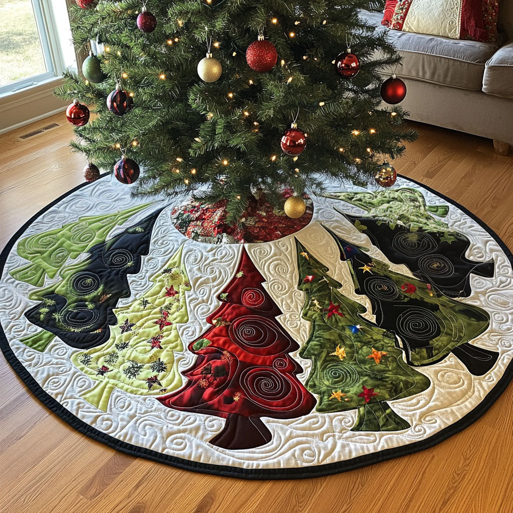 Snowy Tree Jubilee Quilted Christmas Tree Skirt Holiday Tree Base Decoration Family Holiday Gathering Decor